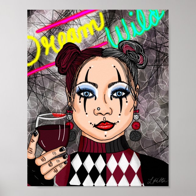 Dream Vild Jester Harlequin Woman Poster (Framsidan)