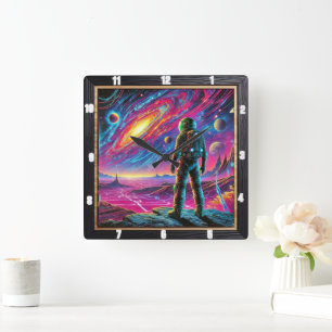 Dream Voyage through Space Fyrkantig Klocka
