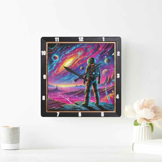 Dream Voyage through Space Fyrkantig Klocka (Hem)
