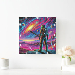 Dream Voyage through Space Fyrkantig Klocka