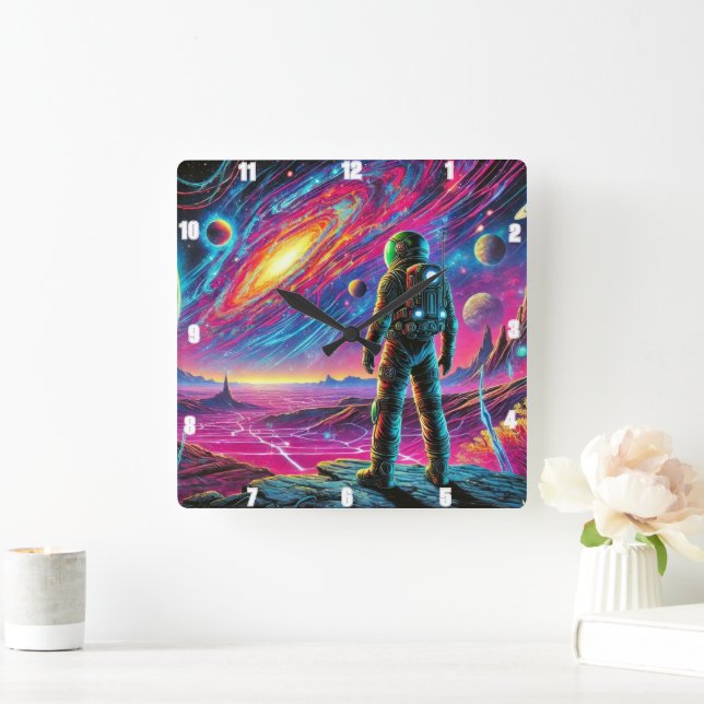 Dream Voyage through Space Fyrkantig Klocka (Hem)