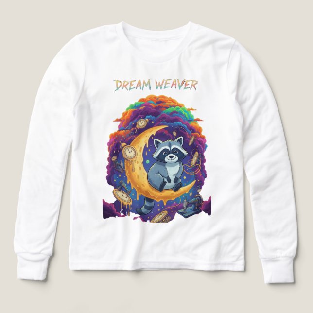 Dream Weaver: Whimsical Raccoon Moon Art T-Shirt (Design framsida)