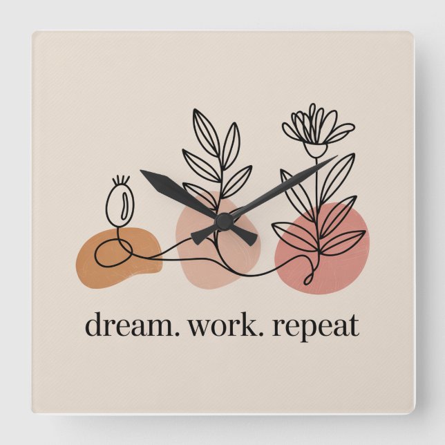 Dream. Work. Repeat Fyrkantig Klocka (Framsida)