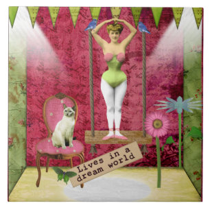 Dream World Vintage Funky Ballerina Altered Art Kakelplatta