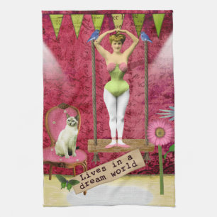 Dream World Vintage Funky Ballerina Altered Art Kökshandduk