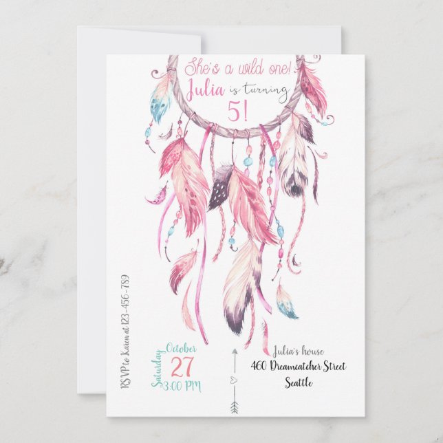 Dreamcatcher Birthday Invitation Inbjudningar (Framsida)