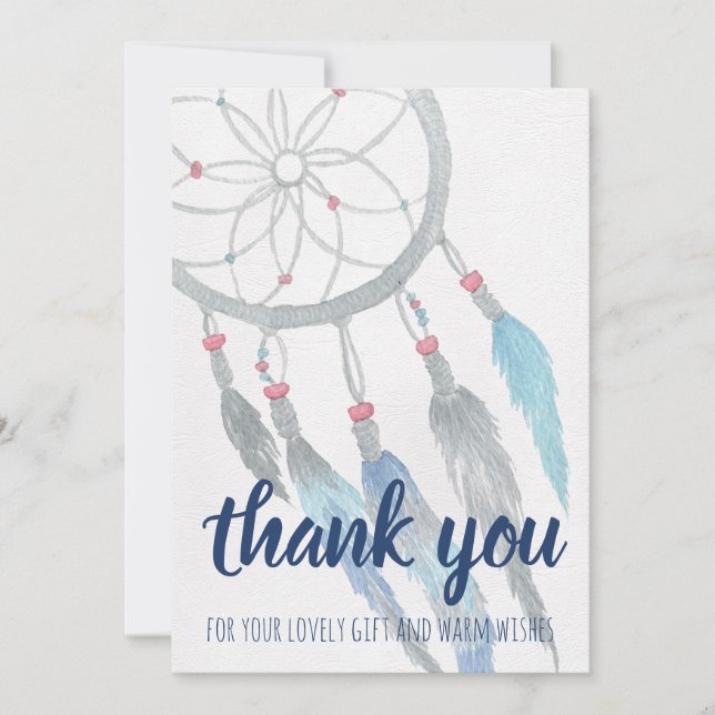 Dreamcatcher Blue Boho Baby Shower Tack (Framsida)