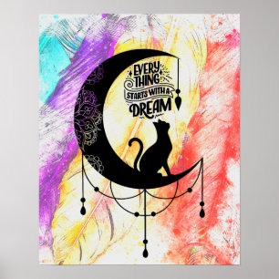 Dreamcatcher Cat Allt börjar med en dröm Poster