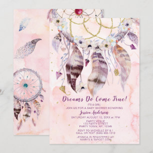 Dreamcatcher Dream Kom True Girl Baby Shower Inbjudningar