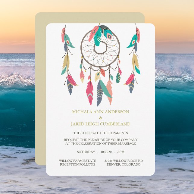 Dreamcatcher Feather Wedding-inbjudan Inbjudningar (Skapare uppladdad)