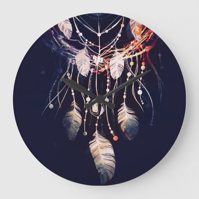 Dreamcatcher, grenar, boho stil, digital konst. stor klocka (Framsida)