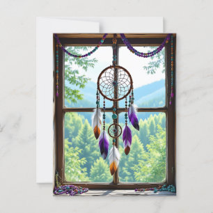 Dreamcatcher i Windows   Boho Art Vykort