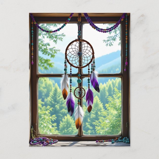 Dreamcatcher i Windows | Boho Art Vykort (Framsida)