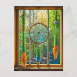 Dreamcatcher med blå, Grönt och Orange Feathers Vykort