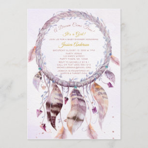 Dreamcatcher med Feathers Girl Baby Shower Inbjudningar