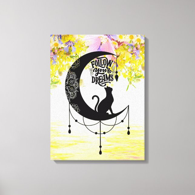 Dreamcatcher med katt | Följ dina drömmar Canvastryck (Framsida)
