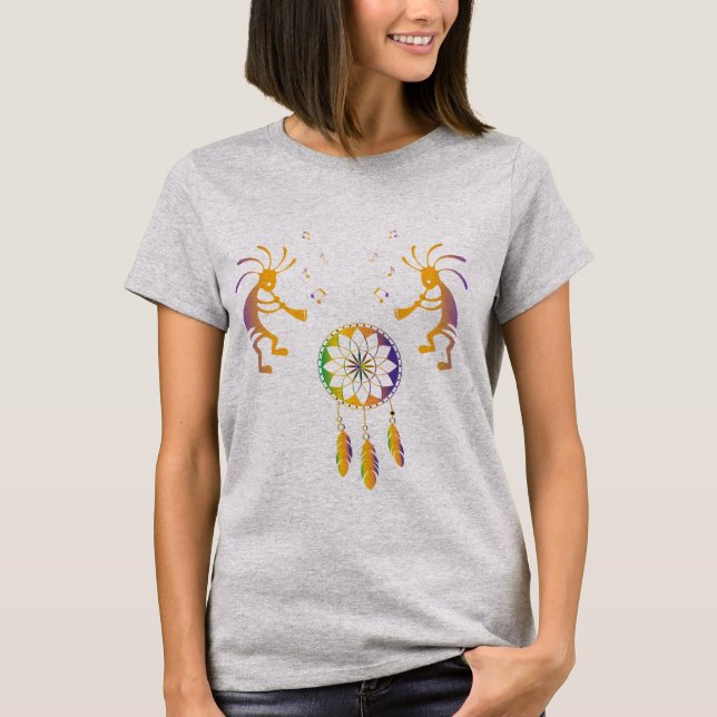 Dreamcatcher Native American Kokopelli T Shirt (Framsida)