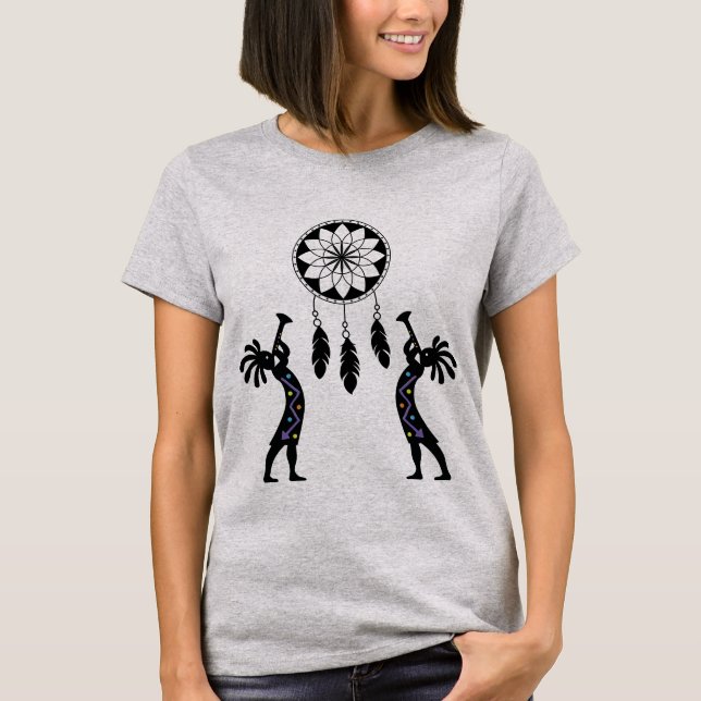 Dreamcatcher Native American Kokopelli T Shirt (Framsida)