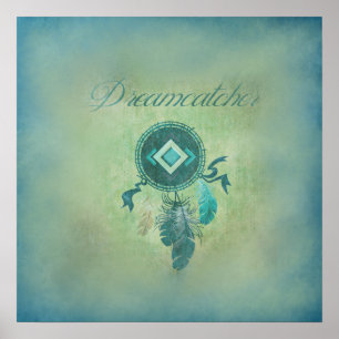 Dreamcatcher på en bakgrundsbild av Misty Grönt Poster