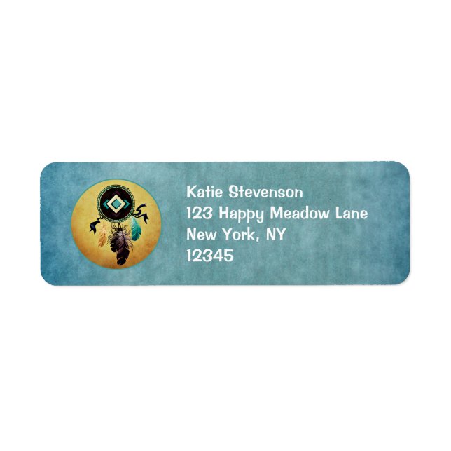 Dreamcatcher på en blå texturerad bakgrund returadress etikett (Framsidan)