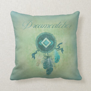Dreamcatcher på en Guld-bakgrund av konsty Grönt Kudde