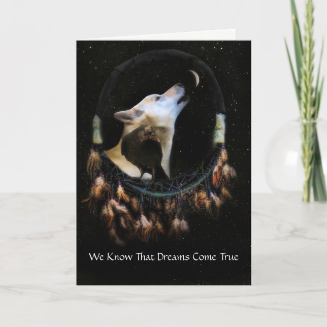 Dreamcatcher Raven och Varg Birthday Kort (Framsida)