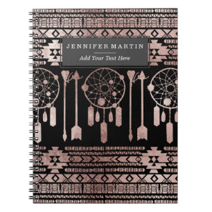Dreamcatcher rosa guld- stam- Aztec på svart Anteckningsbok Med Spiral