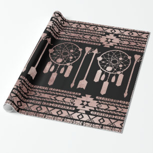 Dreamcatcher rosa guld- stam- Aztec på svart Presentpapper