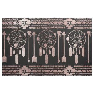 Dreamcatcher rosa guld- stam- Aztec på svart Tyg