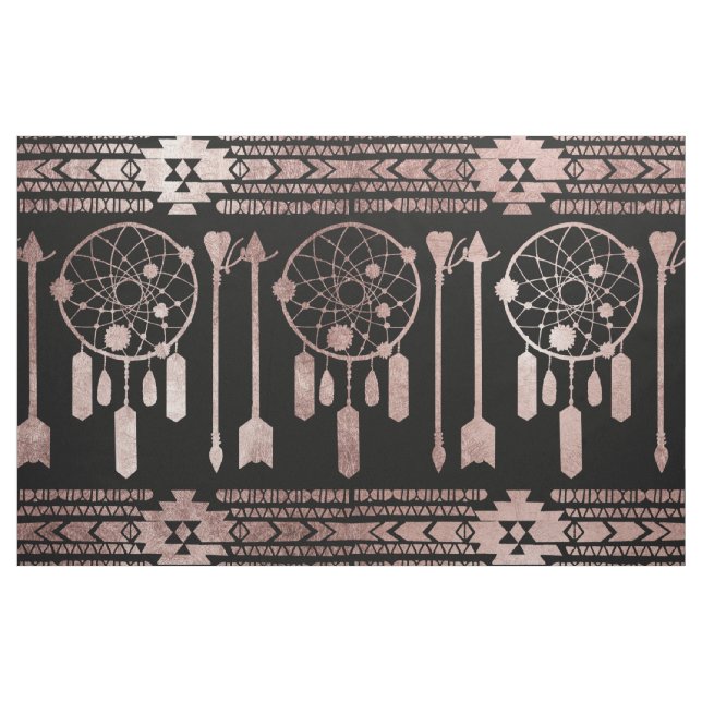 Dreamcatcher rosa guld- stam- Aztec på svart Tyg (Yard)