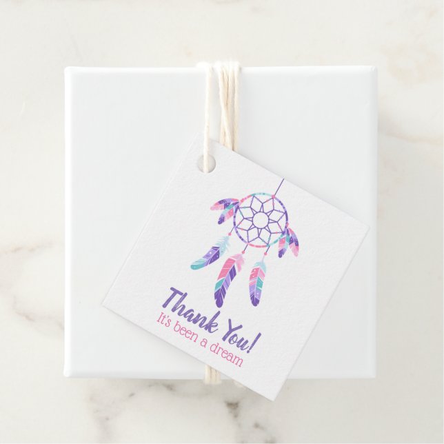 Dreamcatcher rosa lila teal barns födelsedag gåvor etiketter (På plats)