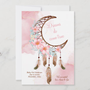 Dreamcatcher Rosa Watercolor Gravid Announcemen Meddelande
