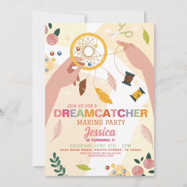 Dreamcatcher Skapar Crafts Birthday Beading Pärlor Inbjudningar (Framsida)