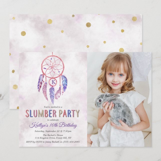 Dreamcatcher Slumber Party Valfri ålder Fotofödels Inbjudningar (Fram/baksida)