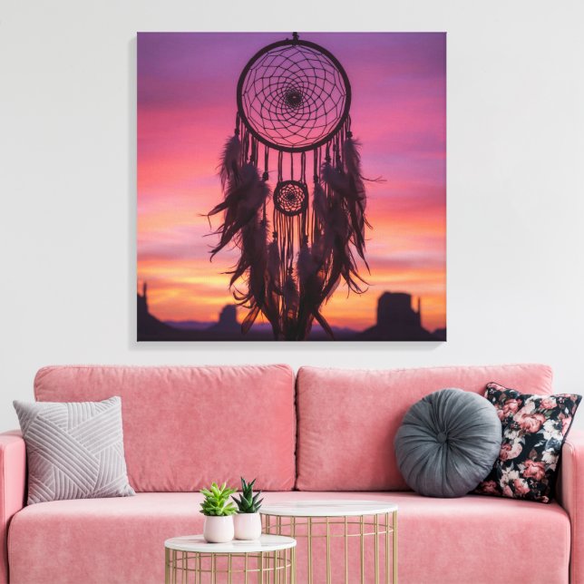 Dreamcatcher Sunset Wall Art –Boho Spiritual Decor Canvastryck (Insitu (Vardagsrum))
