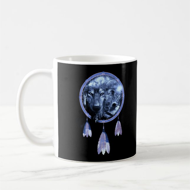 Dreamcatcher Varg Måne Native American Vargars Kaffemugg (Vänster)