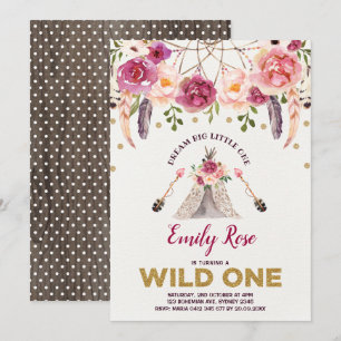 Dreamcatcher VILD EN Boho blommigtfödelsedagsfest Inbjudningar