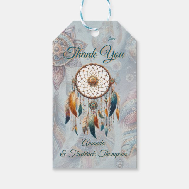 Dreamcatchers i ett bohemskt tema presentetikett (Framsidan)