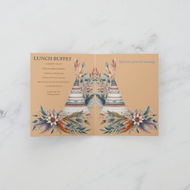 Dreamcaters i ett bohemiskt tema inbjudan (Inuti)