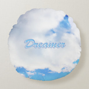 Dreamer Puffy White Clouds och Blå himmel Rund Kudde