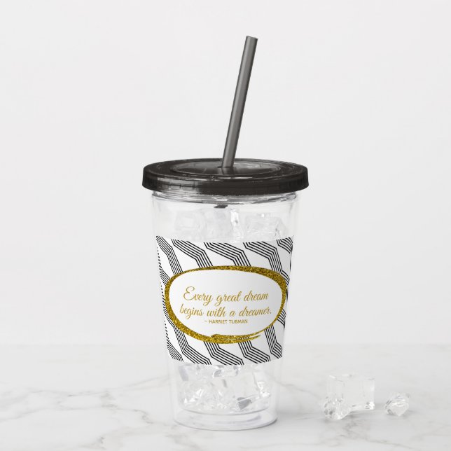 Dreamer Quote Back Monogram Initial Front Anpassni Take Away Mugg (Baksida Ice)
