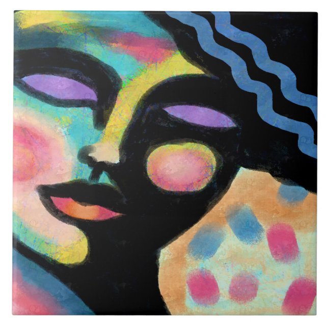 Dreaming Abstrakt Digital Porträtt från en kvinna Kakelplatta (Framsidan)