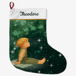 Dreaming Boy Christmas Stocking – Green Silver Stor Julstrumpa