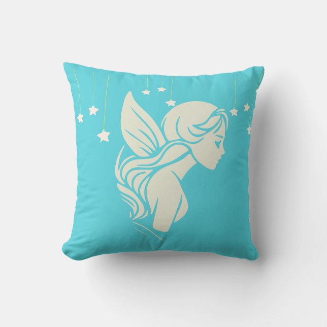 "Dreaming Fairy with Stars on Turquise Blue" Kudde (Framsida)