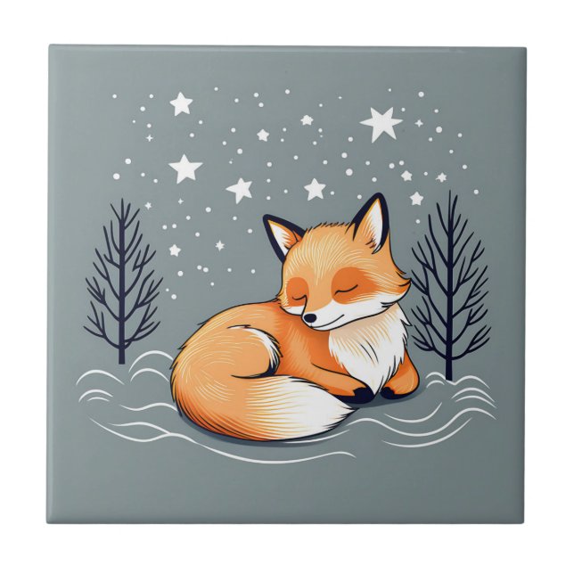 Dreaming Fox Night Himmel Kakelplatta (Framsidan)
