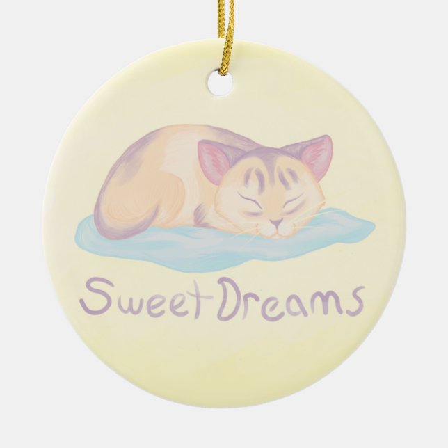 Dreaming Kitten Julgransprydnad Keramik (Framsidan)