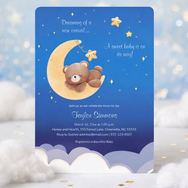 Dreaming New Arrival Teddy Bear Moon Inbjudningar (Skapare uppladdad)