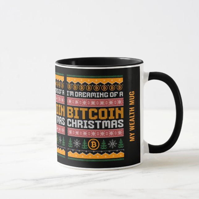DREAMING OF A BITCOIN CHRISTMAS Faux Sticka Mönste Mugg (Höger)