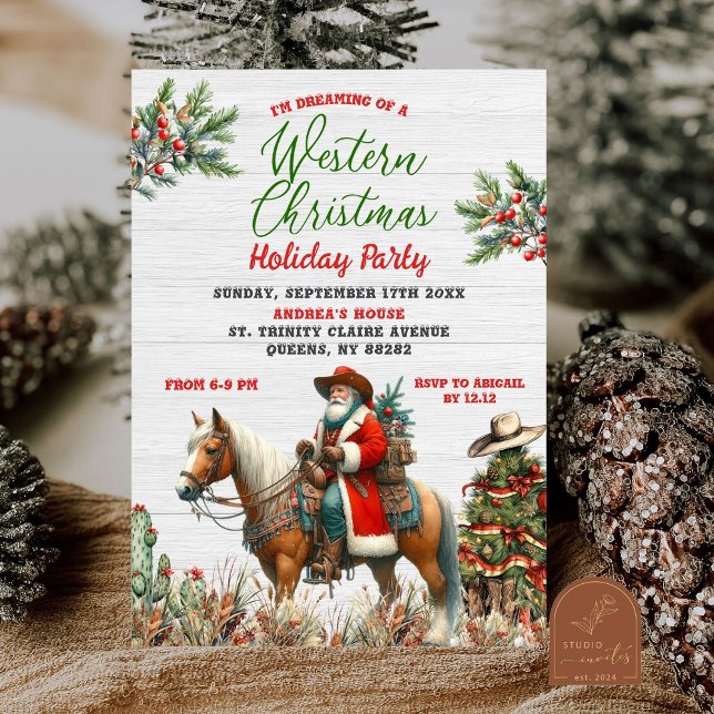 Dreaming Of Western Santa Cowboy Christmas Party Inbjudningar (Skapare uppladdad)