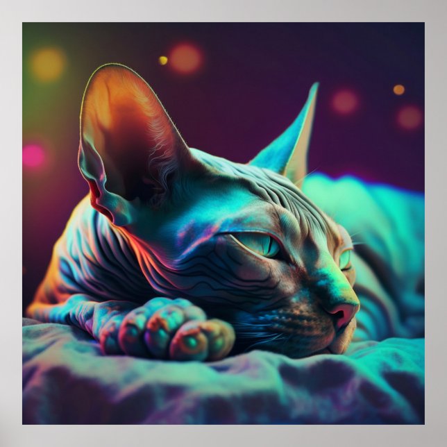 Dreaming Sphynx-katt, neon färg Poster (Framsidan)